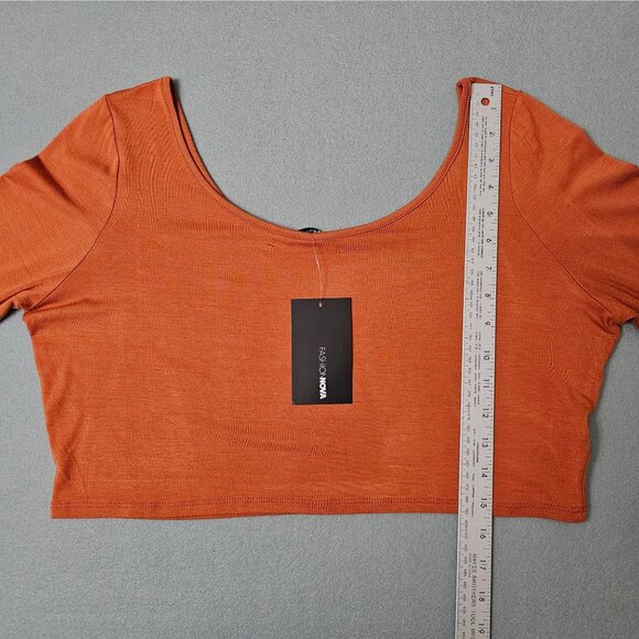Fashion Nova Crop Top Rust Orange Long Sleeve Womens 2X Stretch Fall Scoop Neck - Picture 10 of 10